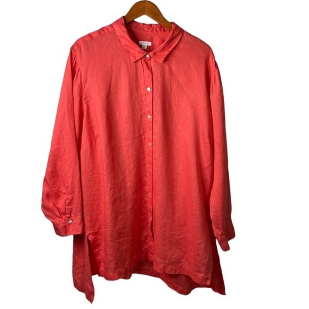 J. Jill | Coral Button-Front Linen Top | 4x